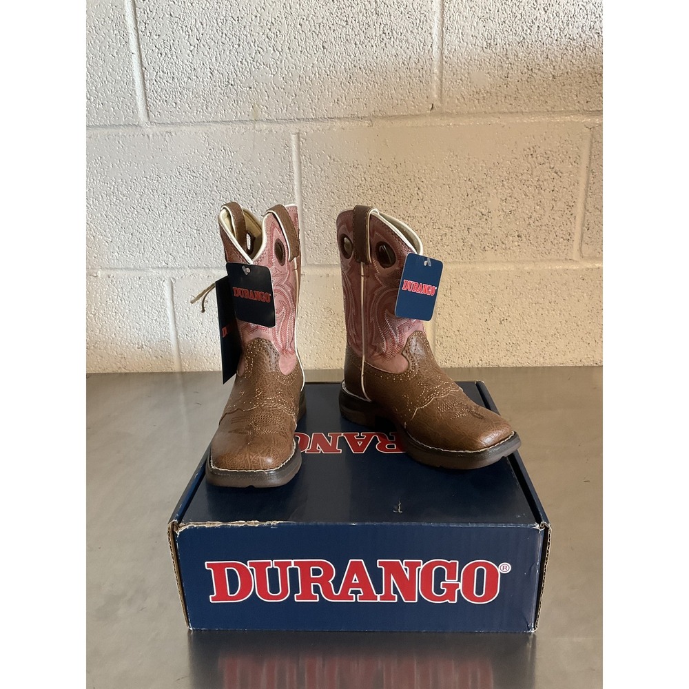 Durango Lil' Rebel Western Boot Little Kids Size 9 Tan Pink Cowboy Boots